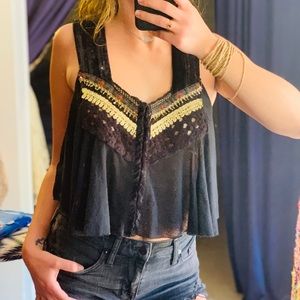 Free People Velvet Crochet Embroidered Tank small